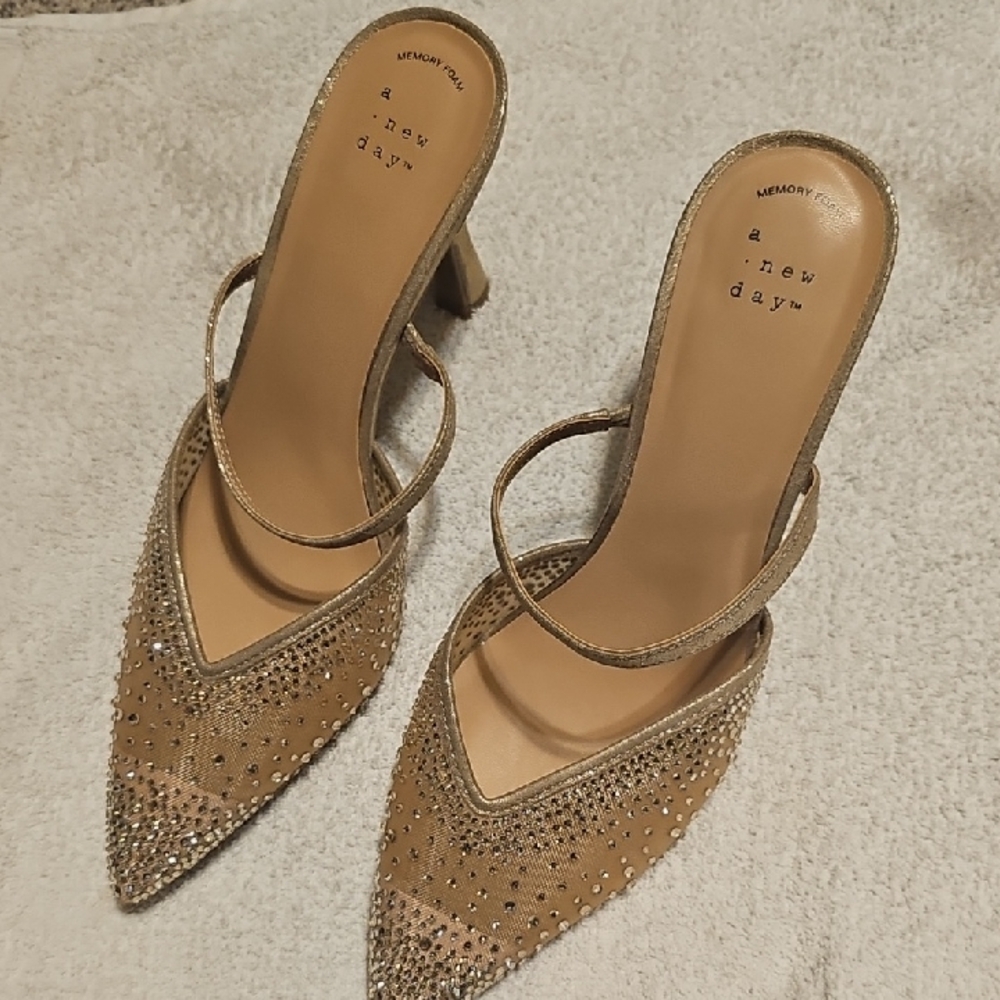 A New Day Women's Gold Embellished Heels